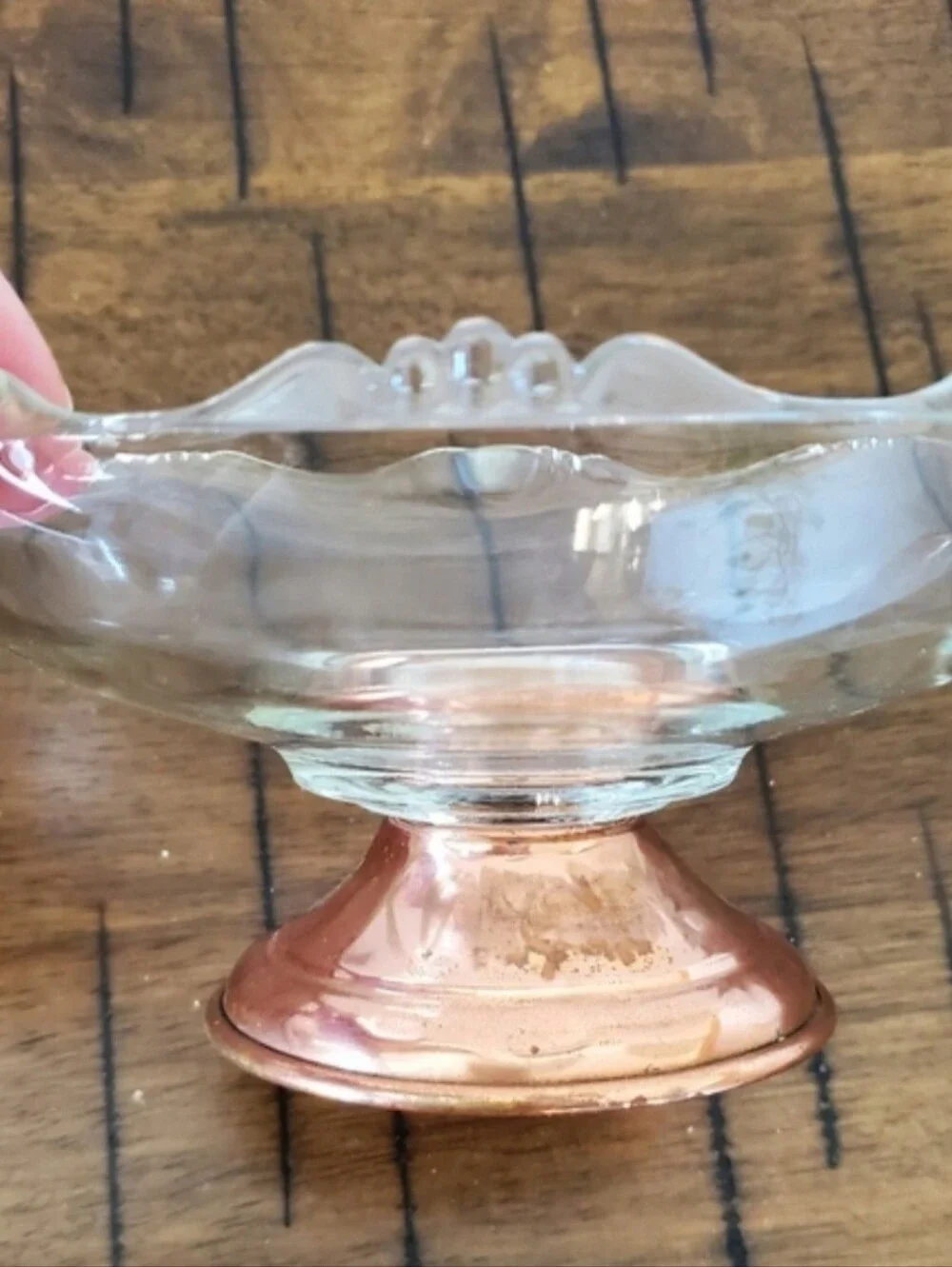 Vintage Princess House Crystal Glass Candy Dish Removable Copper Pedestal Bowl